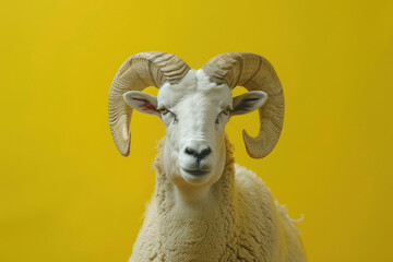Goat standing on yellow background
