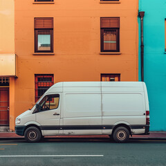 removal van on the streets in a city