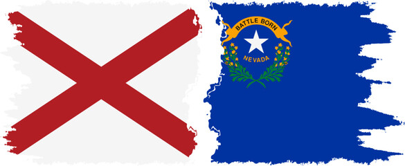 Nevada and Alabama states grunge brush flags connection vector