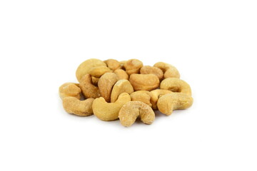 Unshelled roasted cashew nuts isolated on white background