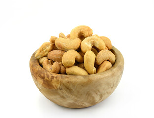 Unshelled roasted cashew nuts isolated on white background