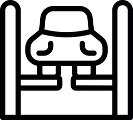 Obraz premium Simple line icon of a car on a platform, as if being worked on in a service station