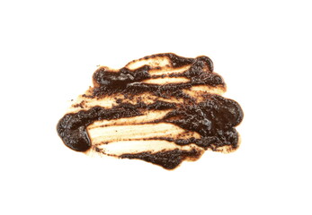 Sample of body scrub on white background. Coffee scrub sample on white background, closeup