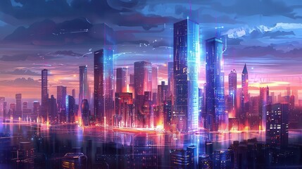 Fototapeta premium futuristic smart city infrastructure with interconnected technology and urban sustainability digital illustration