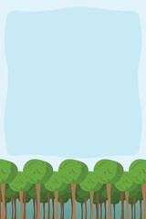 Floral border of tree branches. Forest frame tree. Wood banner trees