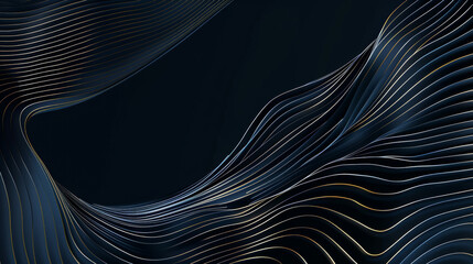 Naklejka premium golden dynamic curves lines and waves, on blue background, modern banner design, business background