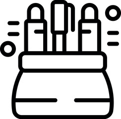 This icon depicts a pencil case holding various writing tools, perfect for representing school, office, or art supplies