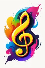 Vibrant treble clef with colorful paint splashes, ideal for music-themed designs, posters, and digital artwork. Isolated on white for versatile use.