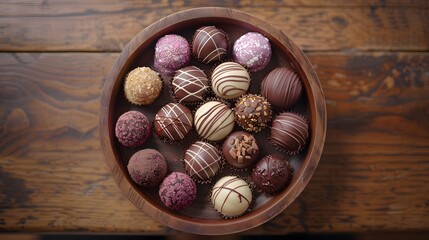Obraz premium Tasty Assorted Chocolates: Colorful Pralines and Handmade Truffles Mix