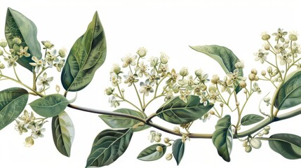 hyperrealistic wild quinine plants with intricate details isolated on white botanical illustration digital painting