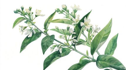 hyperrealistic wild quinine plants with intricate details isolated on white botanical illustration digital painting