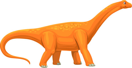 Cartoon hypselosaurus dinosaur character. Cute giant dino animal vector personage of jurassic period. Brown hypselosaurus dinosaur animal of prehistoric forest. Funny sauropod lizard with long neck © Vector Tradition