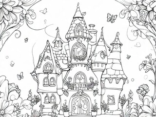 Naklejka premium Coloring book. Fairytale castle. For children to color. Vector 
