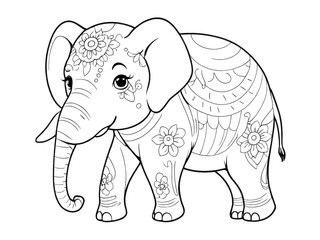 Naklejka premium Flower pattern elephant coloring book. Vector white background
