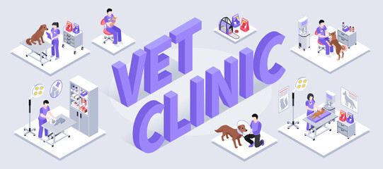 Isometric veterinary illustration with text