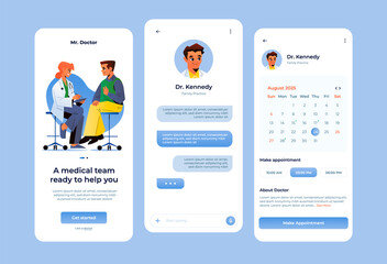 Hand drawn flat family doctor app design template set