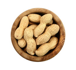 Organic peanuts in shell, isolated on white background. Raw peanuts on a white background. Unshelled peanuts.