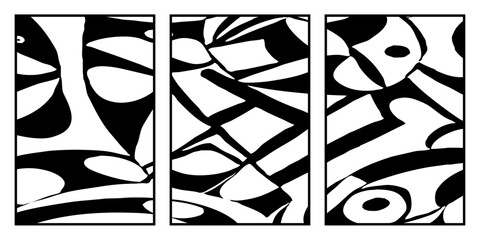 Set of 3 Abstract black and white pattern. For use in graphics. Minimalist illustration for printing on wall decorations
