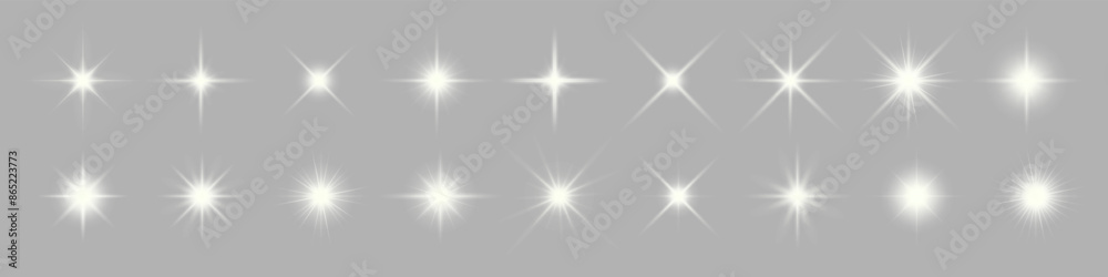 Poster set of sparkling stars on transparent background. glow effect. christmas concept. festive lights. ve