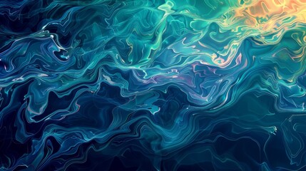 Obraz premium Vibrant abstract ocean art capturing water's essence with interwoven lines, vibrant colors, reflective surfaces, and marine hints.