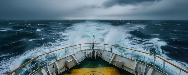 Turbulent Maritime Adventure from Ship s Deck During Dramatic Ocean Storm