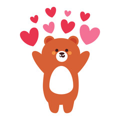 cute hand drawing cartoon bear with hearts. cute animal doodle sticker for valentine
