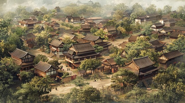 Chinese feudal society rural area landscape