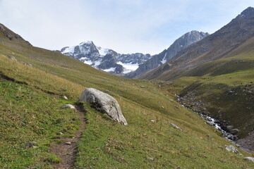 Stunning mountain scenery in the wild nature of Kyrgyzstan, Central Asia