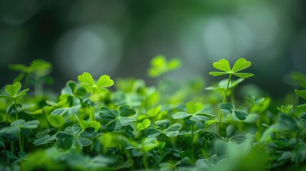 Semanggi or clover plants or Marsilea crenata growing in a blurred natural background against a grey backdrop