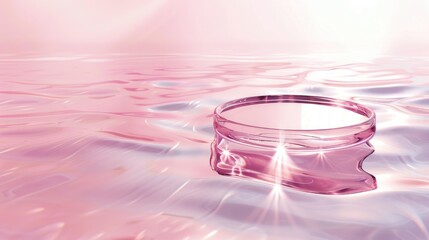 Clean transparent pink water background with podium sunlight reflection top view beauty backdrop for mockup