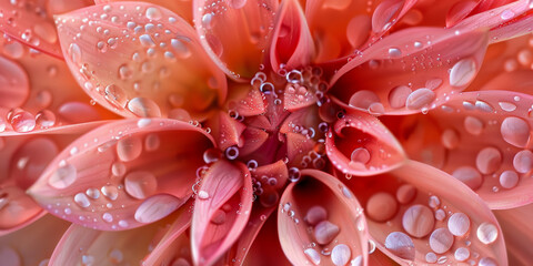 Macro Shot of Salmon Pink Petals with Dew in Dramatic Lighting