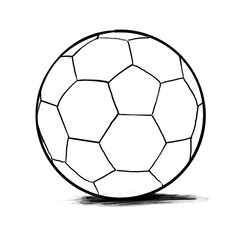 Fototapeta premium Soccer, Fussball, Isolated simple Ball, on floor with shadow, hand drawn pencil drawing, illustration, transparent PNG