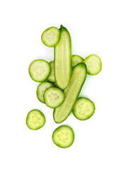 Cucumber isolated on white background. Fresh cucumber, chopped cucumber, isolated on white.