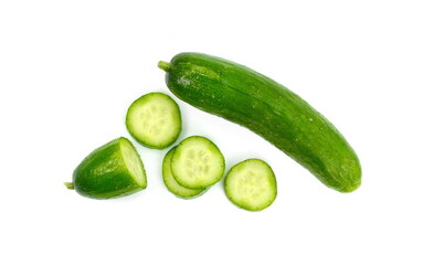 Cucumber isolated on white background. Fresh cucumber, chopped cucumber, isolated on white.