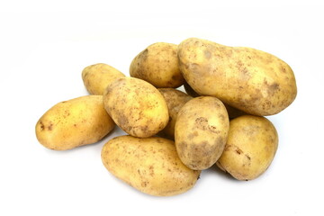 Raw potato isolated on white background close up