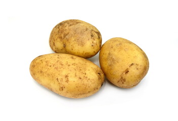 Raw potato isolated on white background close up