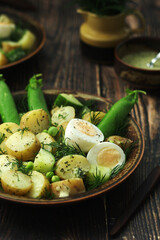 A bowl with farming summer salad in rustic style