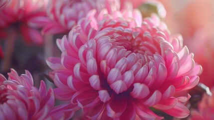 Fototapeta premium Chrysanthemum flower with a pink hue at the cafe