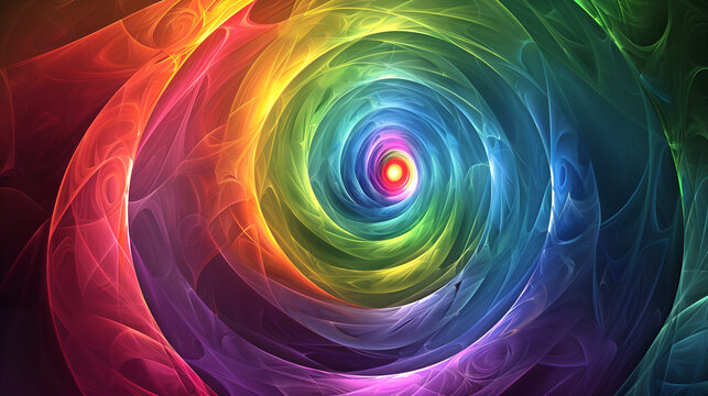 Glowing blue energy spiral on dark background. 3D Rendering,Colorful Psychic Waves, wellness calming spiritual concept,background with multicolored glowing tunnel
