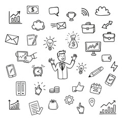 Hand drawn doodle business icons set isolated on white background. © Jevgeniya Mukhitova
