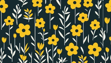 Gordijnen Flat Style Floral Ornament: A Modern Take on a Retro Classic © Eliane