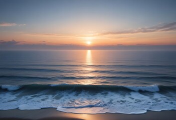 Obraz premium sunset over the sea, sand beach, summer day, some clouds, pink light