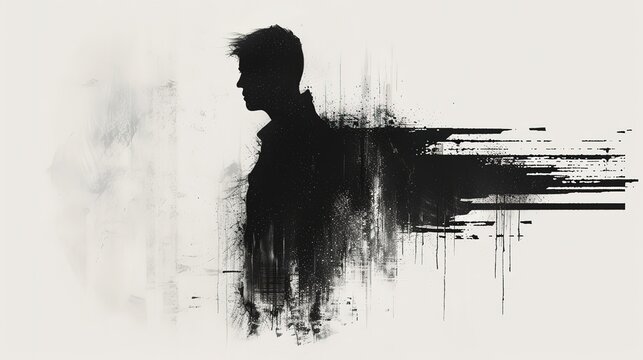 minimal black and white poster showing mottled with the nags and doubts that untrusting treason brings to the unfaithful, modern look with a focus on simplicity. Generative Ai 