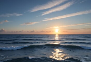 Obraz premium sunset over the sea, sand beach, summer day, some clouds, pink light