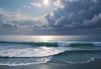 Obraz premium sunset over the sea, sand beach, summer day, some clouds, pink light