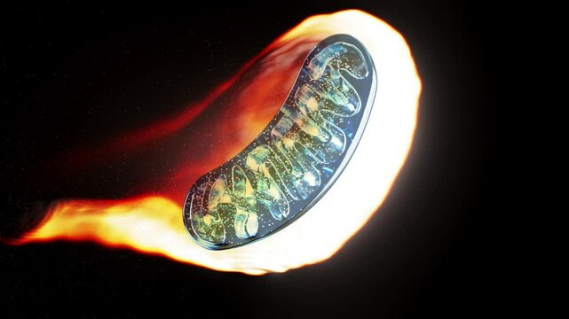 Conceptual animation of a mitochondria on fire