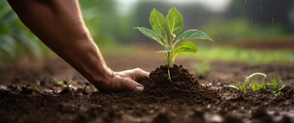 Expert hand of farmer checking soil health before growth a seed of vegetable or plant seedling, Business or ecology concept, analyze complex data sets in real-time, with a digital interface overlaid o