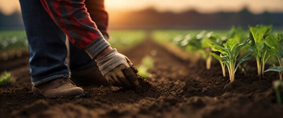 Expert hand of farmer checking soil health before growth a seed of vegetable or plant seedling, Business or ecology concept, analyze complex data sets in real-time, with a digital interface overlaid o