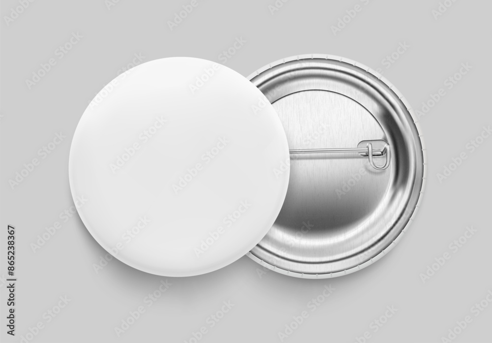 Wall mural white pin button badge mockup. vector illustration isolated on grey background. ready and simple to 