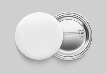 White pin button badge mockup. Vector illustration isolated on grey background. Ready and simple to use for your design. The mock-up will make the presentation look as realistic as possible. EPS10.